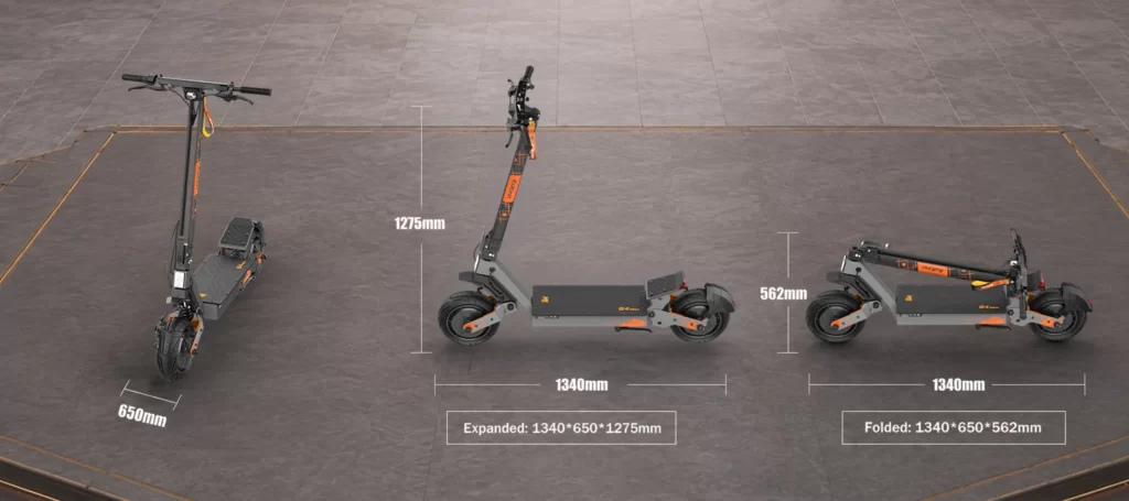 Dimensões da KuKirin G4 Ultra nas posições aberta e dobrada