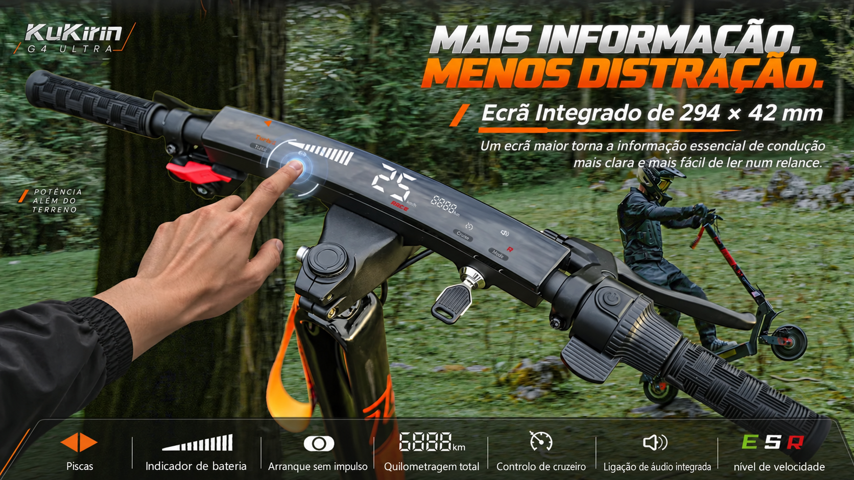 Ecrã e controlos no guiador da KuKirin G4 Ultra